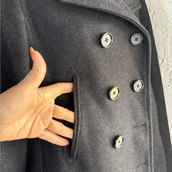 J. Crew Classic Double Breast Pea Coat Black Wool Blend Pockets Collared Size S